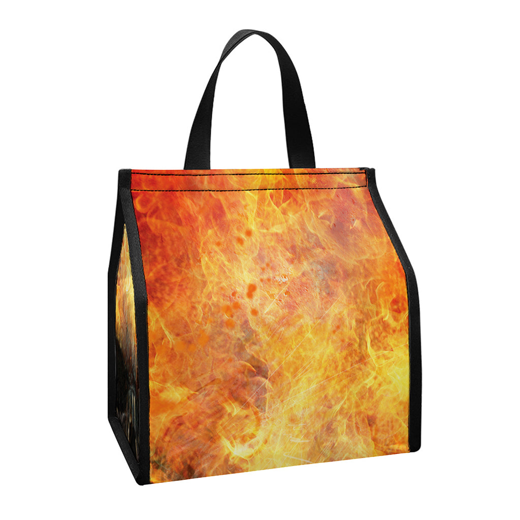 Flaming Demon Skull Print Insulated Lunch Tote