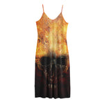 Flaming Demon Skull Print Jersey Midi Cami Dress