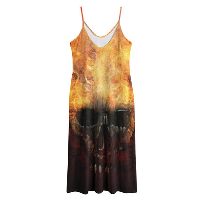 Flaming Demon Skull Print Jersey Midi Cami Dress