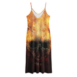Flaming Demon Skull Print Jersey Midi Cami Dress