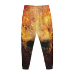 Flaming Demon Skull Print Jogger Pants