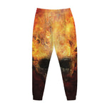 Flaming Demon Skull Print Jogger Pants