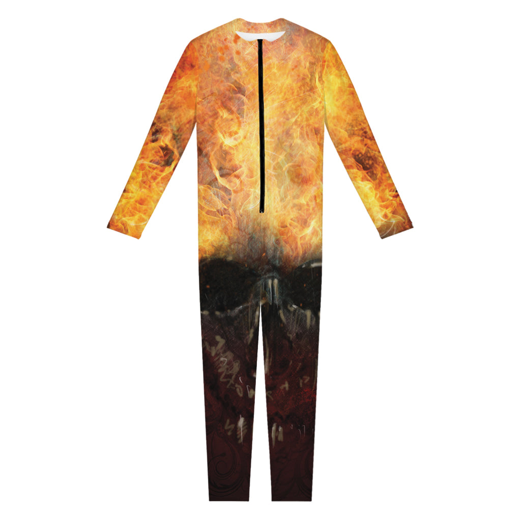 Flaming Demon Skull Print Jumpsuit