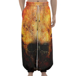 Flaming Demon Skull Print Lantern Pants
