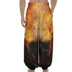 Flaming Demon Skull Print Lantern Pants