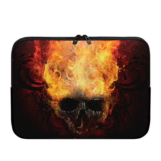 Flaming Demon Skull Print Laptop Sleeve