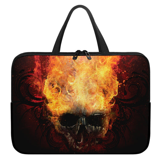 Flaming Demon Skull Print Laptop Sleeve With Handle
