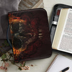 Flaming Demon Skull Print Leather Bible Cover