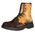 Flaming Demon Skull Print Lace-Up Boots