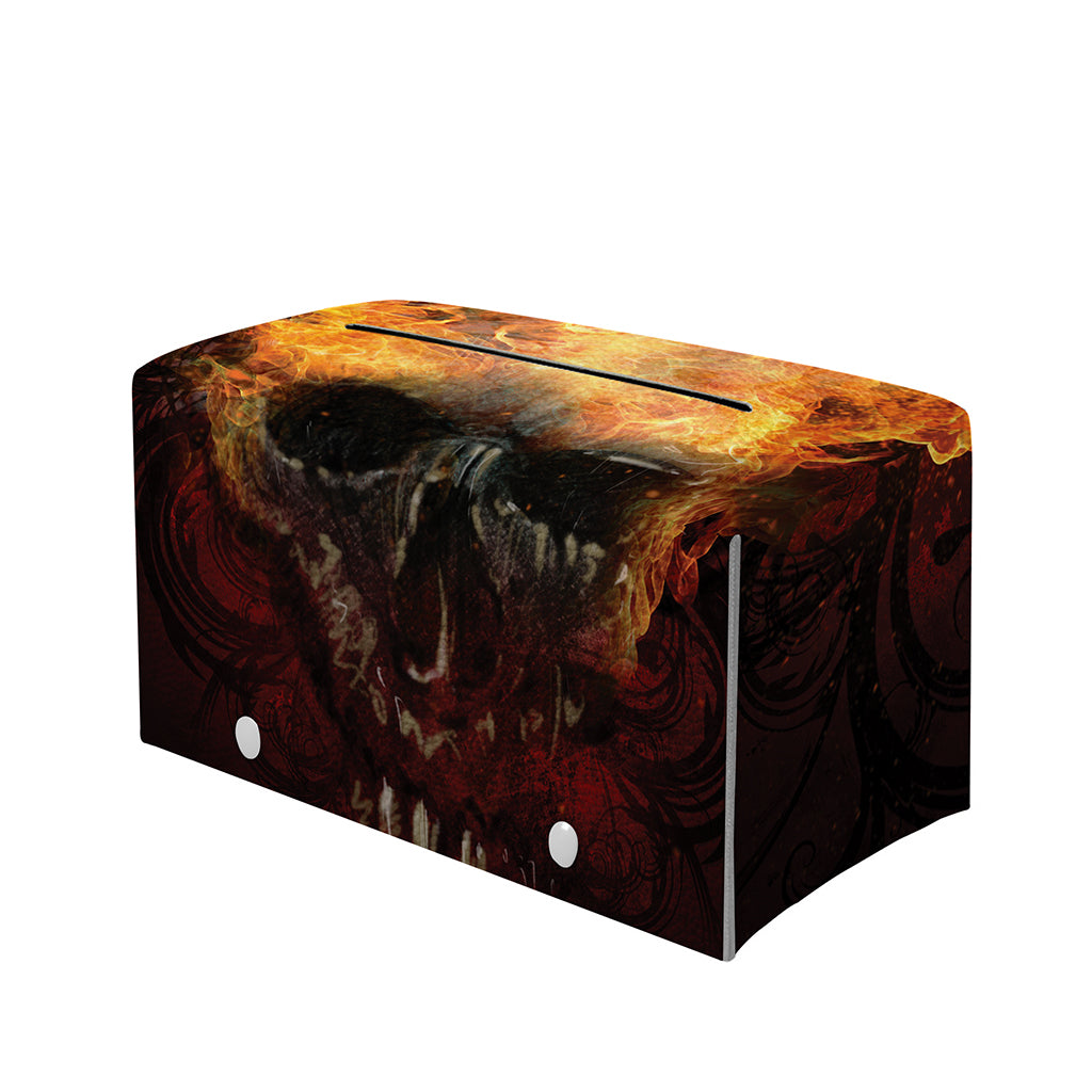 Flaming Demon Skull Print Leather Tissue Box Cover
