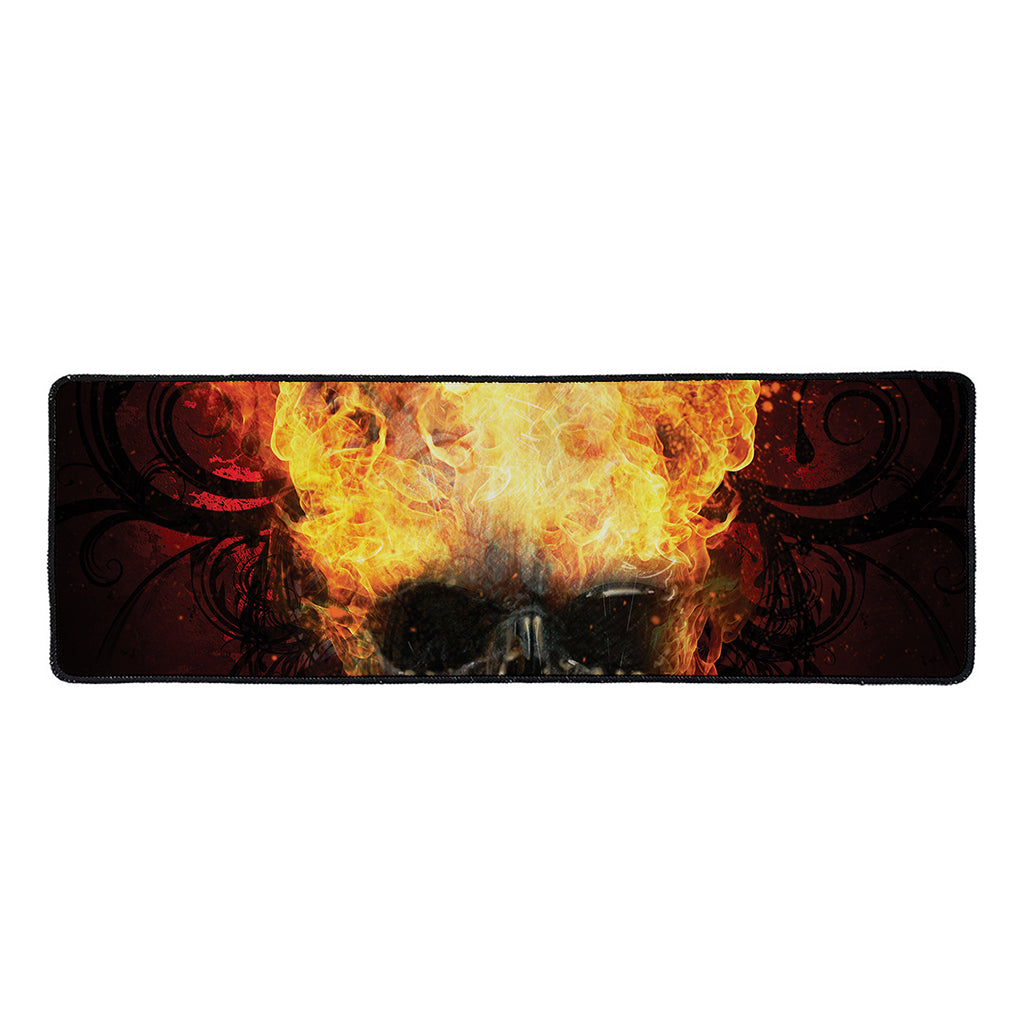 Flaming Demon Skull Print Long Kitchen Mat