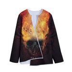 Flaming Demon Skull Print Long Sleeve Short Coat