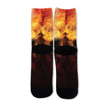 Flaming Demon Skull Print Long Socks
