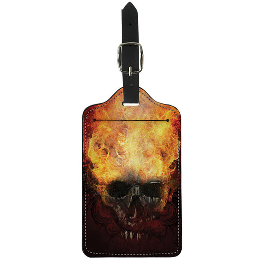 Flaming Demon Skull Print Luggage Tag