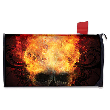 Flaming Demon Skull Print Mailbox Cover