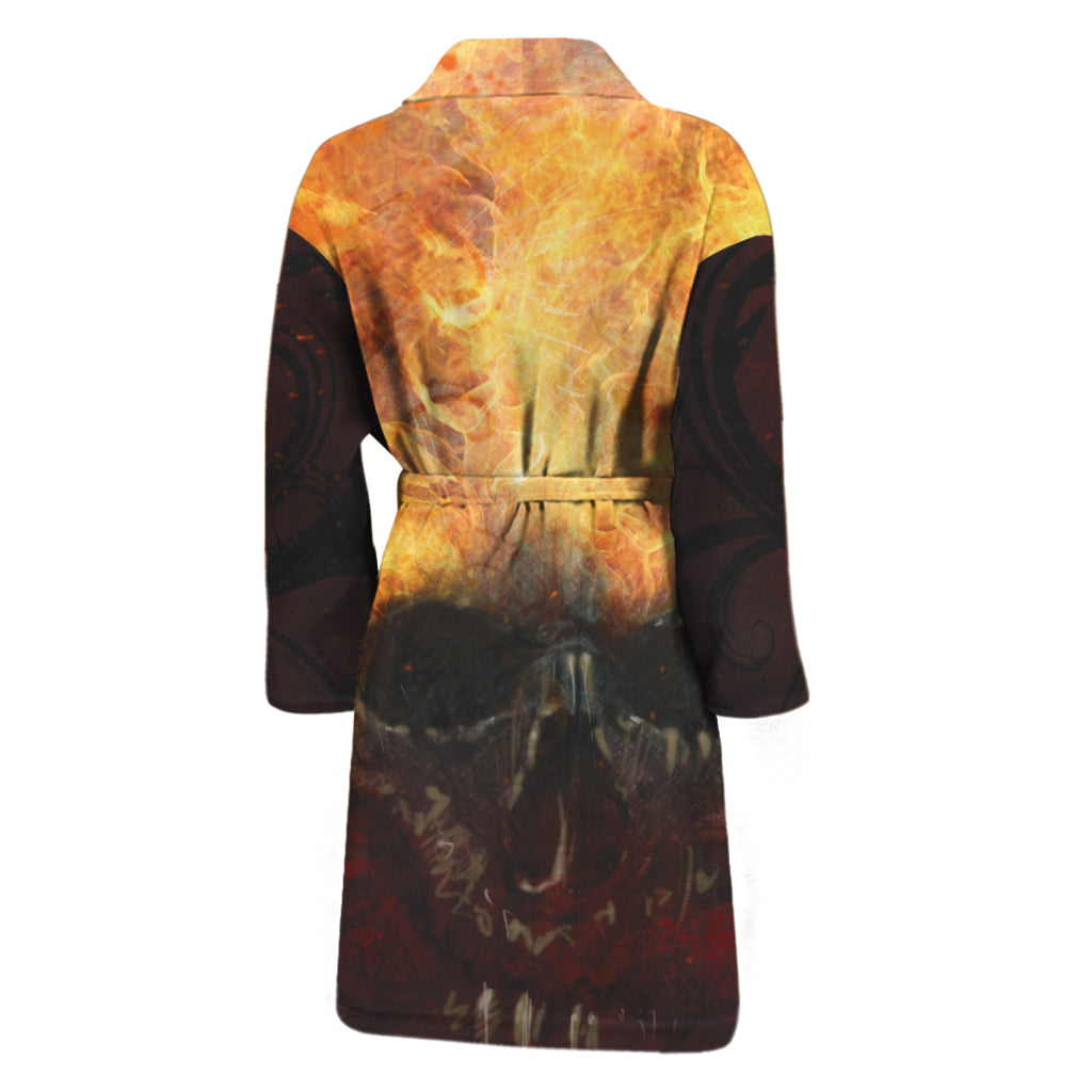 Flaming Demon Skull Print Men's Bathrobe