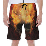 Flaming Demon Skull Print Men's Beach Shorts