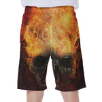 Flaming Demon Skull Print Men's Beach Shorts
