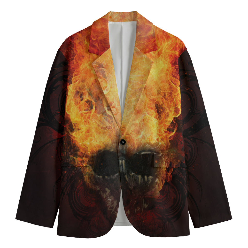 Flaming Demon Skull Print Men's Blazer