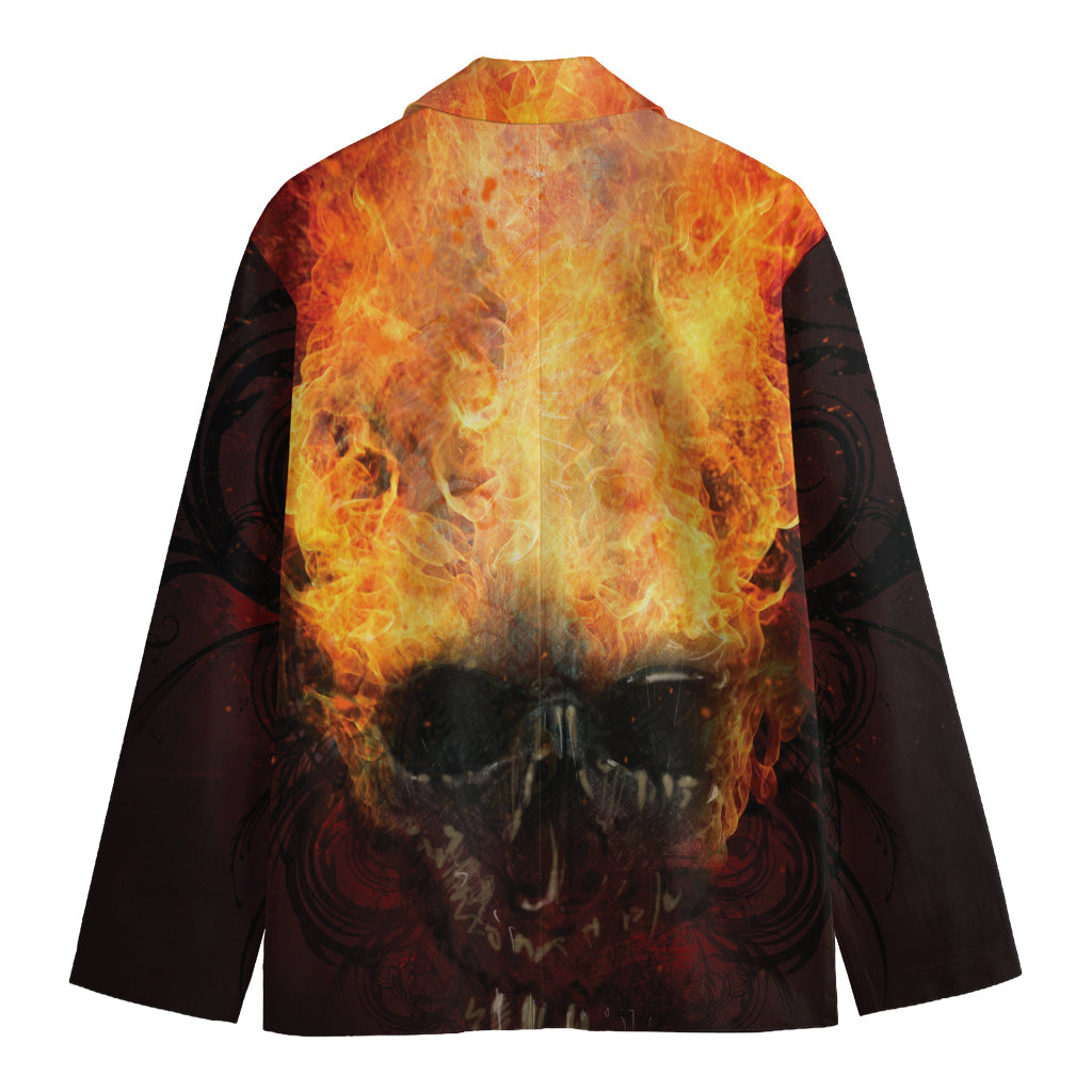 Flaming Demon Skull Print Men's Blazer