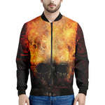 Flaming Demon Skull Print Men's Bomber Jacket