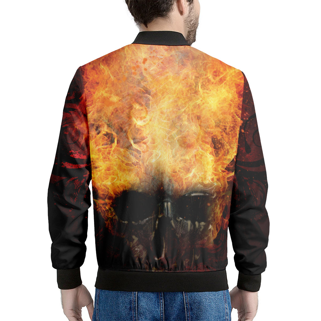 Flaming Demon Skull Print Men's Bomber Jacket