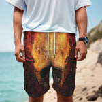Flaming Demon Skull Print Men's Cargo Shorts
