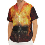Flaming Demon Skull Print Men's Deep V-Neck Shirt