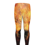 Flaming Demon Skull Print Men's leggings