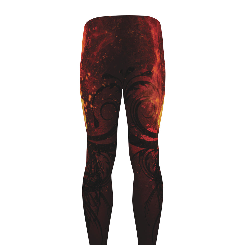 Flaming Demon Skull Print Men's leggings