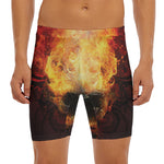 Flaming Demon Skull Print Men's Long Boxer Briefs
