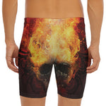 Flaming Demon Skull Print Men's Long Boxer Briefs
