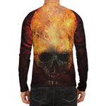 Flaming Demon Skull Print Men's Long Sleeve Rash Guard