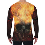 Flaming Demon Skull Print Men's Long Sleeve T-Shirt