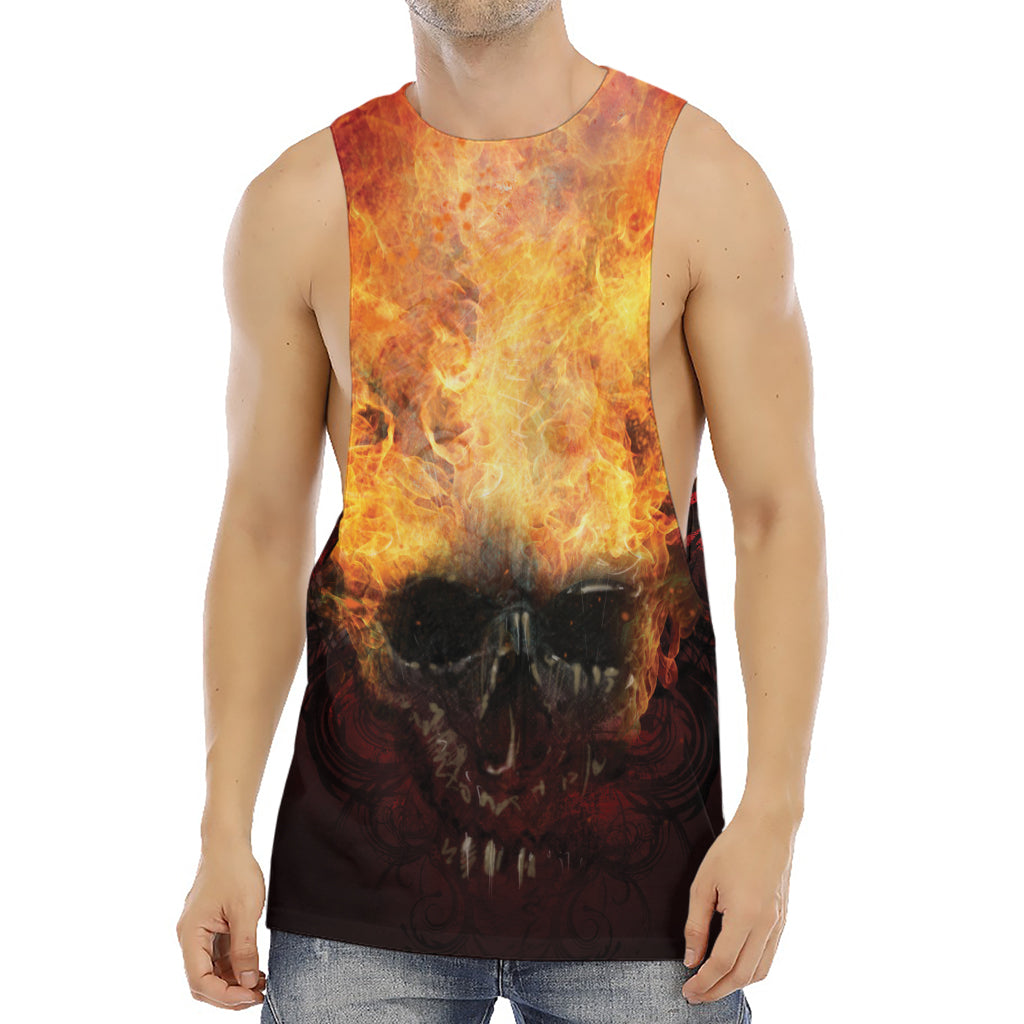 Flaming Demon Skull Print Men's Muscle Tank Top