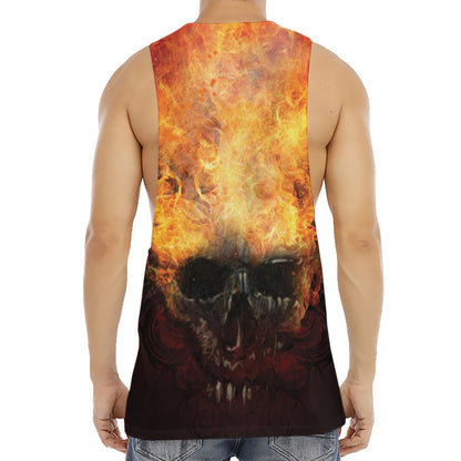 Flaming Demon Skull Print Men's Muscle Tank Top