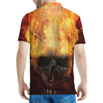 Flaming Demon Skull Print Men's Polo Shirt