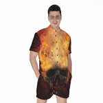 Flaming Demon Skull Print Men's Rompers