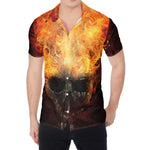 Flaming Demon Skull Print Men's Shirt