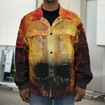 Flaming Demon Skull Print Men's Shirt Jacket