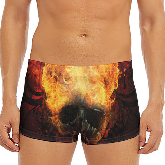 Flaming Demon Skull Print Men's Short Boxer Briefs