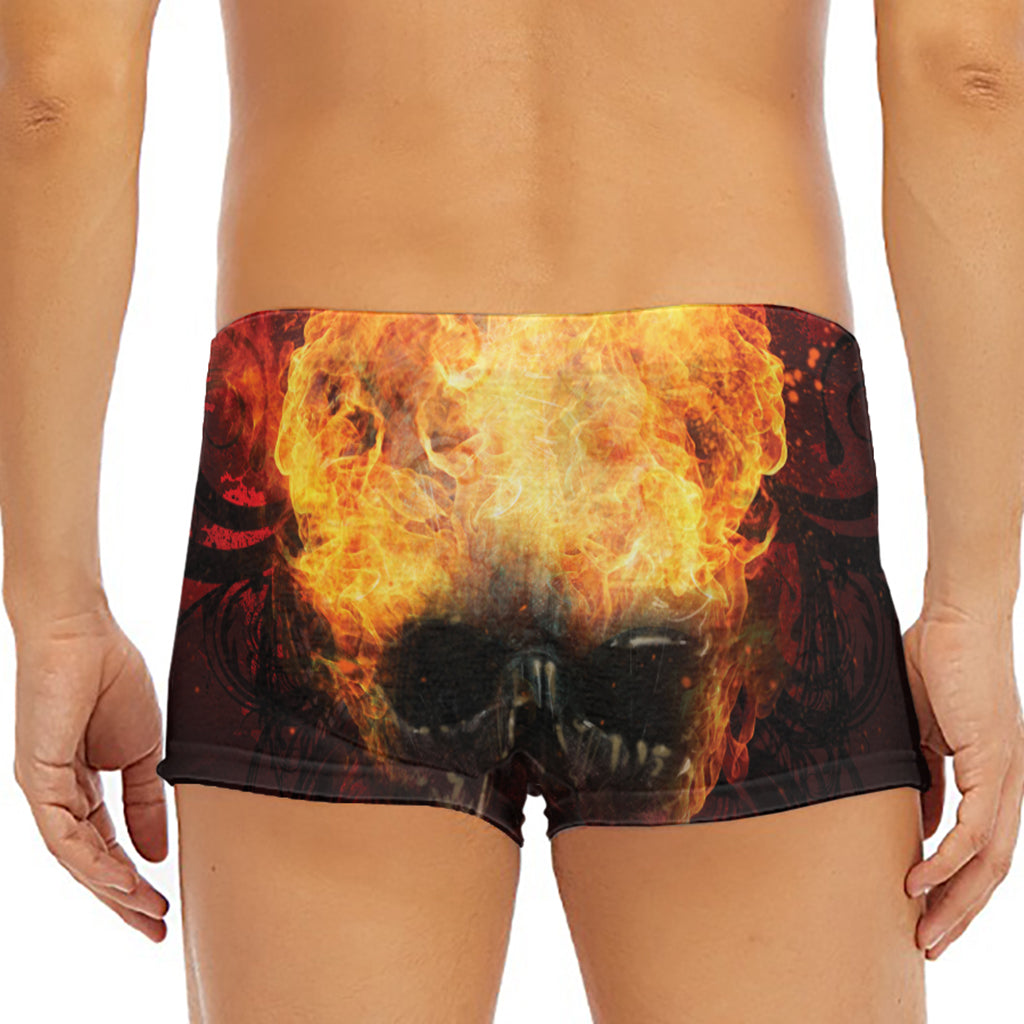 Flaming Demon Skull Print Men's Short Boxer Briefs