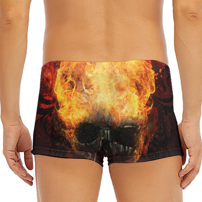 Flaming Demon Skull Print Men's Short Boxer Briefs