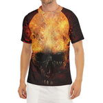 Flaming Demon Skull Print Men's Short Sleeve Rash Guard