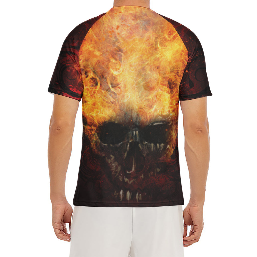Flaming Demon Skull Print Men's Short Sleeve Rash Guard