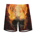 Flaming Demon Skull Print Men's Athletic Shorts