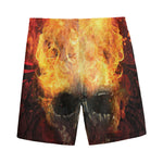 Flaming Demon Skull Print Men's Sports Shorts
