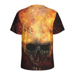 Flaming Demon Skull Print Men's Sports T-Shirt