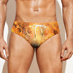 Flaming Demon Skull Print Men's Swim Briefs