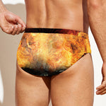 Flaming Demon Skull Print Men's Swim Briefs